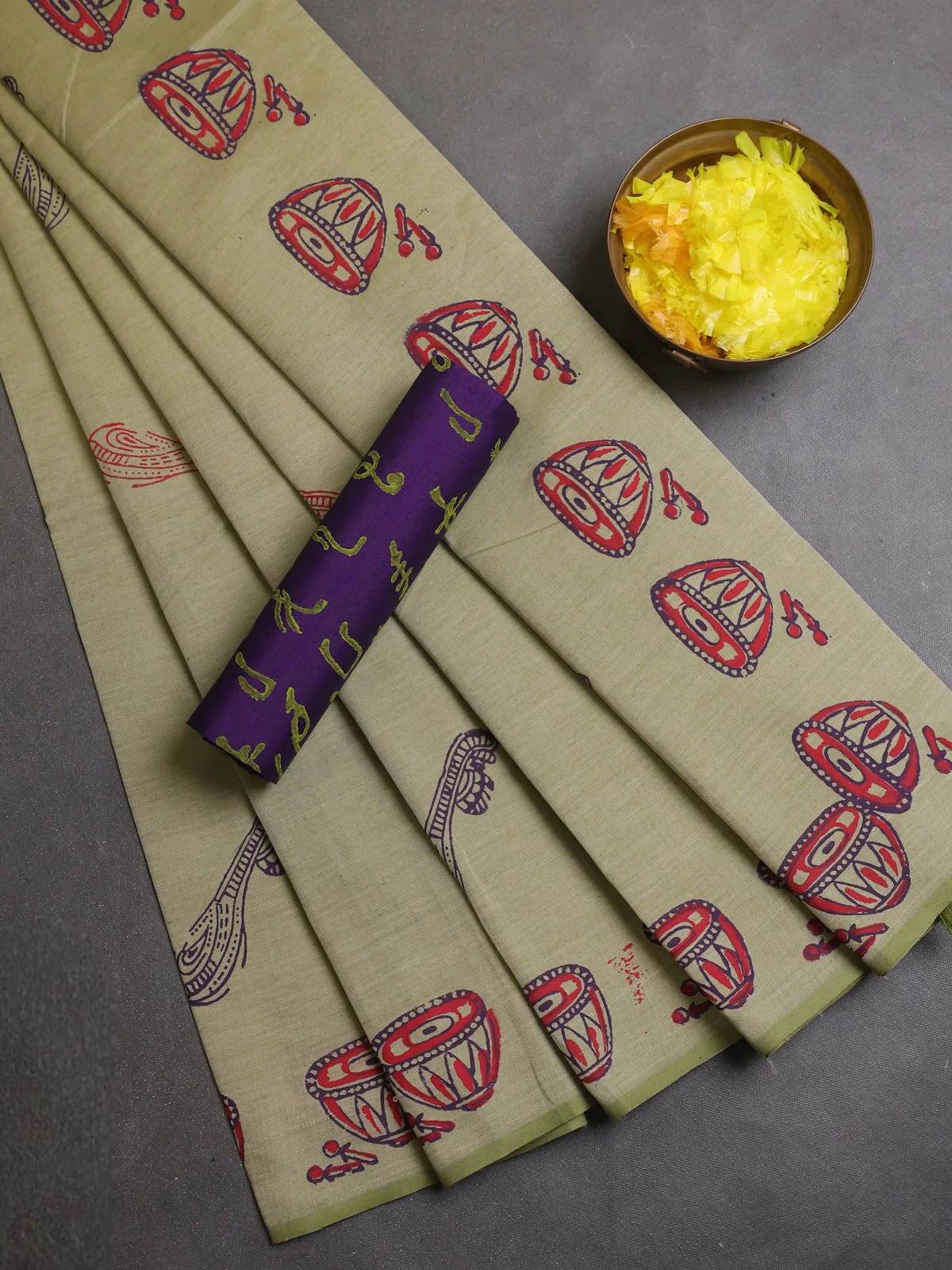 Semi Silk Cotton Saree - Pista Green and Violet
